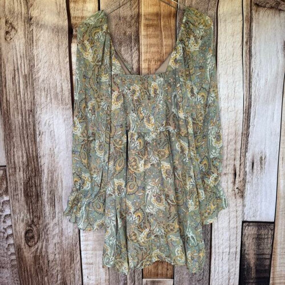 Wildflower Dress Babydoll Bohemian Floral Mini Romantic Long Sleeve Large‎